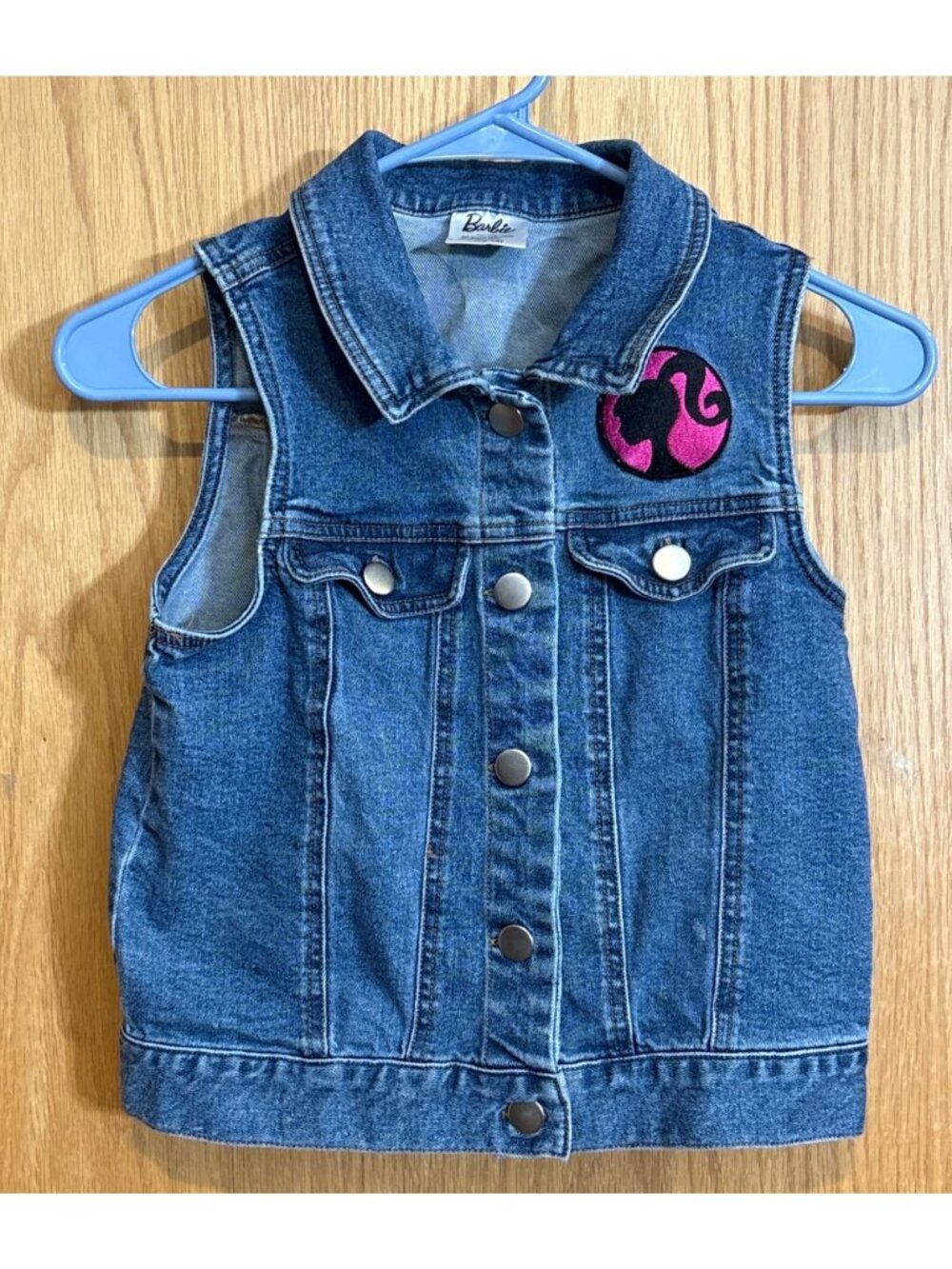 Barbie Kids Denim Vest With Embroidered Logo Patch Size Large (10-12).